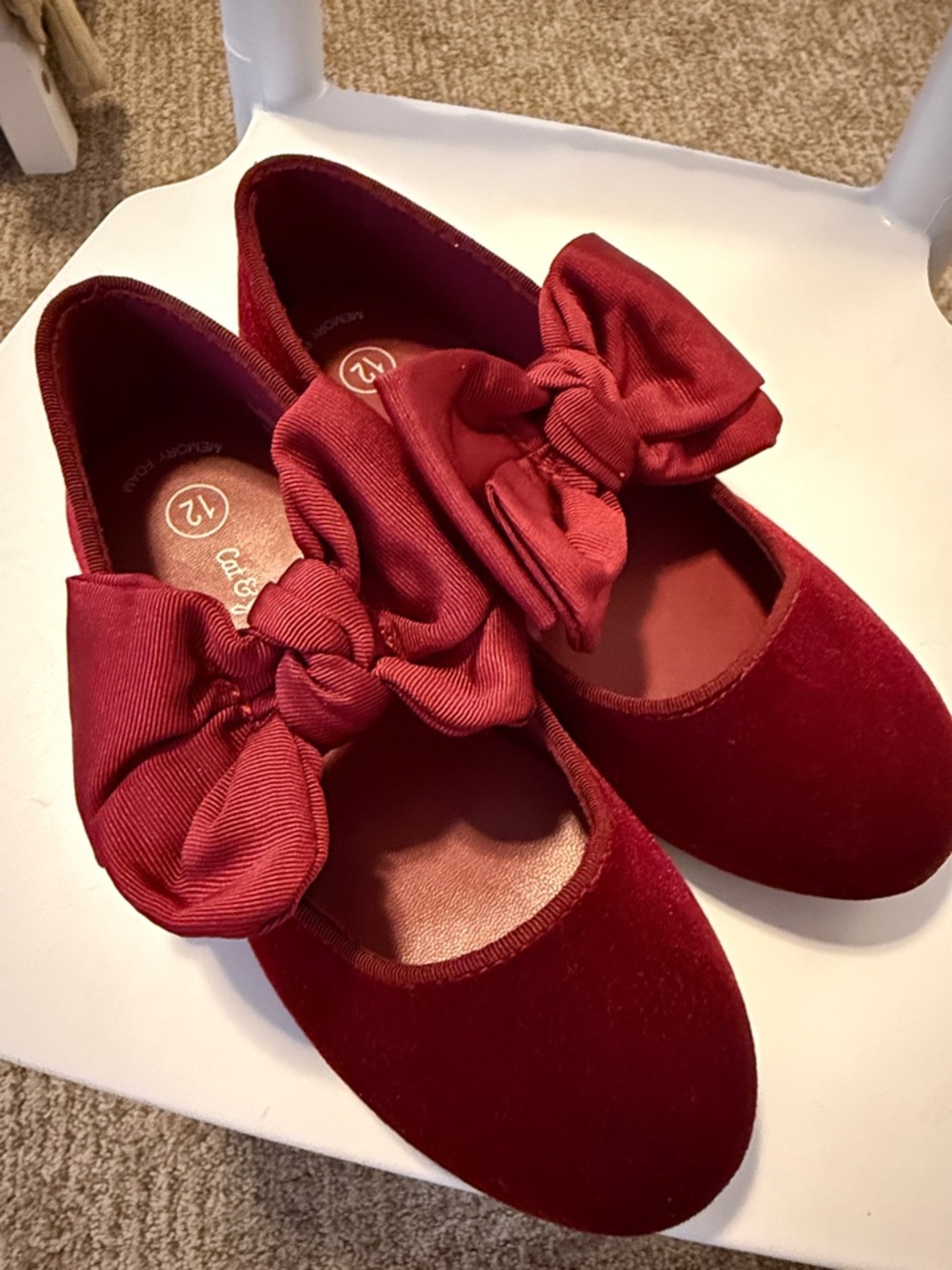 Cat & Jack Burgundy Velvet Bow Mary Jane Flats